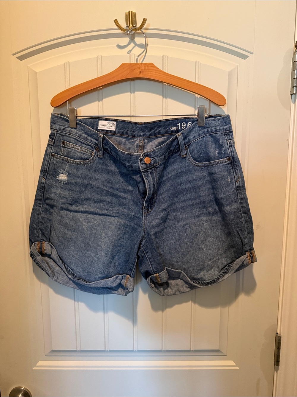 GAP Medium Blue Distressed Rolled-Hem Jean Shorts